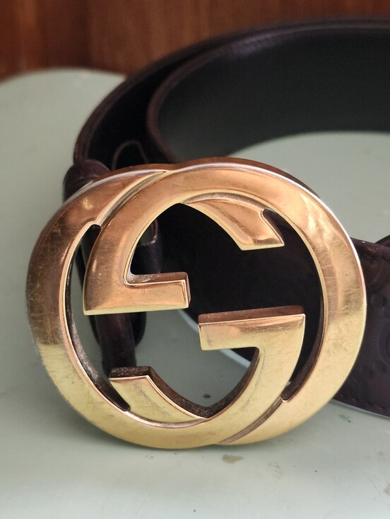 Gucci Guccissima Interlocking G Dark Brown Leather Belt Gold Tone Buckle main image 12
